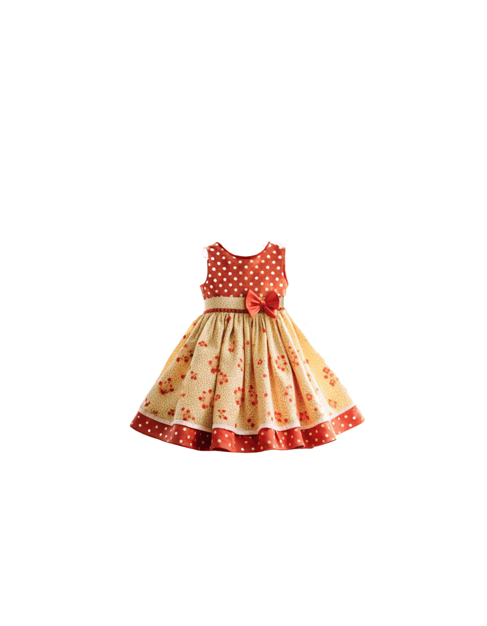 Cream polka dot dress with red flowers